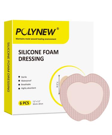 POLYNEW Sacrum Silicone Foam Sacral Pad with Adhesive Border 7.2x7.2 6 Individual Package for Large Wound Care Bedsore Pressure Sore