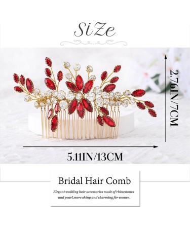 IYOU Rhinestone Bridal Hair Comb Red Crystal Wedding Side Combs Flower Bride Bridesmaid Headpiece for Women - Buy Online on GoSupps.com