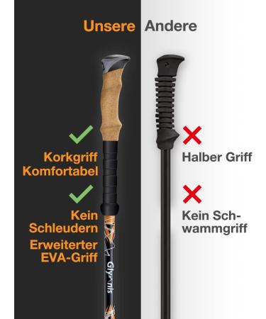Glymnis Carbon Nordic Walking Sticks | Adjustable 65-135cm Trekking Poles | Lightweight Hiking Sticks with Cork Handle & Rubber Buffers - Black - Buy Online on GoSupps.com