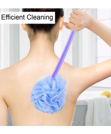 HOME-X Pouf Back Scrubber Shower Loofah Set of 2 - Long Handle, Purple and Blue - 14 L x 4 W - Buy Online on GoSupps.com