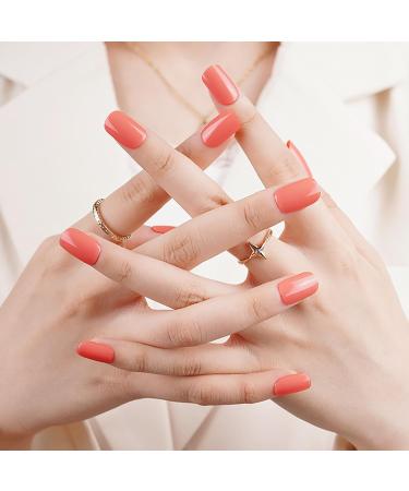 Foyute Semi Cured Gel Nail Strips 20 Pcs Soft Self-Adhesive Gel Nail Polish Wraps Sticker for Salon-Quality Manicure Set Long Lasting Easy to Apply & Remove Nail File & Wooden Stick (Orange) - Buy Online on GoSupps.com
