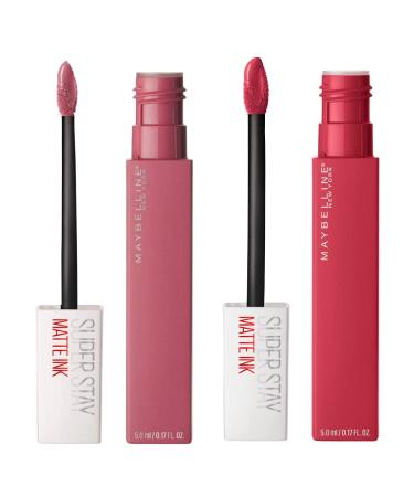 Maybelline New York SuperStay Matte Ink Lip Tint Colour 15 Lover + SuperStay Matte Ink Lip Tint Colour 80 Ruler - 2 lipsticks with pointed applicator
