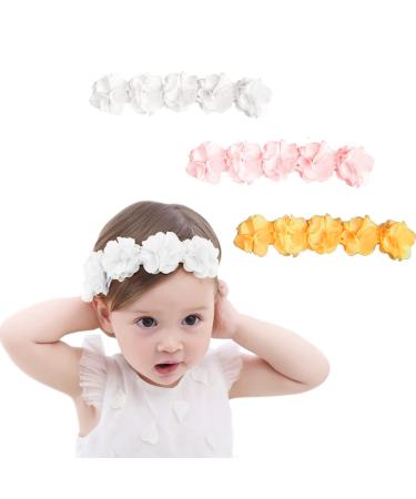 Fmeida Baby Headband Baby Girls Flower Headbands Stretchy Soft Newborn Infant Hair Accessories Floral Birthday Headbands for 4-24 Months White + Pink + Yellow