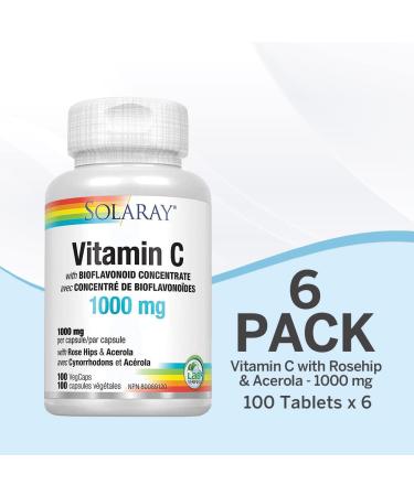 Solaray Vitamin C with Rose Hips Acerola & Bioflavonoids | 1000mg | Supports Immune Function & Healthier Skin Hair Nails | Non-GMO | Vegan | 100 Ct (Pack of 6) Cherry 100 count (Pack of 1) - Buy Online on GoSupps.com