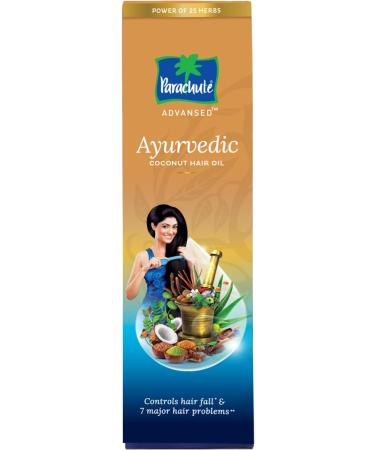 Parachute Ayurvedic Coconut Hair Oil with Basil, Aloe vera & 25 Ayurvedic Ingredients - Controls Hair Fall, Dandruff & Thinning - 180ml - Buy Online on GoSupps.com