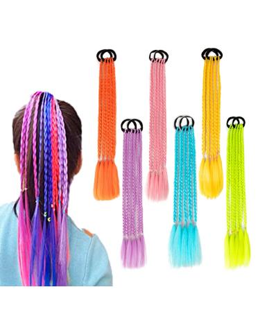 12 Pieces Girls Hair Extension Accessories  Colored Braids Ponytail with Rubber Bands  Braided Hairpiece for Kids Accessories for Girls Hair  Colorful Hair Extensions for Girls Kids 18 Inch 6kinds monochromatic