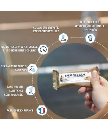 Nutripure Barre Collag ne Peptan - Snack Sain et Gourmand avec Amandes Noix de Cajou et P pites de Chocolat- 10g de Collag ne 170 kcal - Pour les sportifs et Personnes Actives (20 barres) 10g 1 tui (20 barres) - Buy Online on GoSupps.com