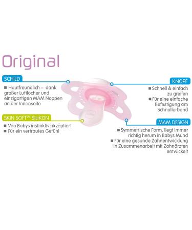 Buy MAM Skin Soft Silicone Pacifiers for Girls 0-6 Months - Set of 4 with Sterilized Transport Boxes | International Shipping Available - Buy Online on GoSupps.com