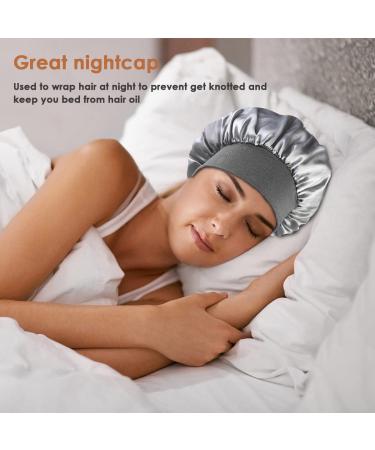 Petyoung 3 Pack Satin Sleep Caps for Women & Girls - Elastic Wide Band Beanie Hat for Curly Hair - Wine Red, Black, Silver - Buy Online on GoSupps.com