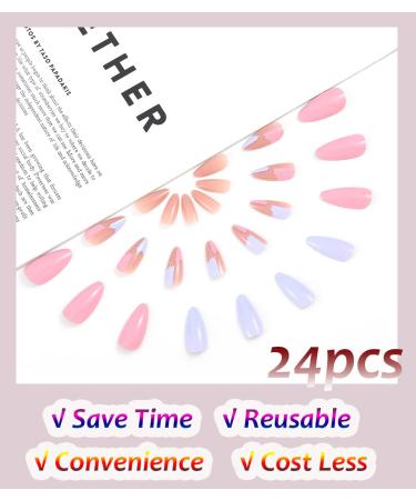 Sethexy Abstract Almond Shape French Press On Nails - 24 St Blue Pink Acrylic Swirl Fingernails for Women & Girls - Buy Online on GoSupps.com