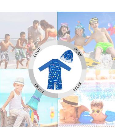 UPF 50+ Baby Boy Swimwear Set with Sun Hat | Blue Shark One Piece Zip Swimsuit 12-18 Months - Buy Online on GoSupps.com