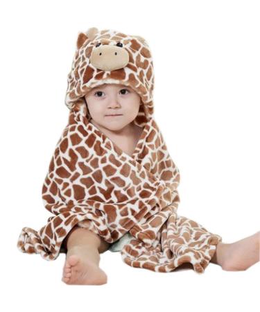 Baby Hooded Bathrobe Animal Bathrobe Fleece Blanket (Brown Giraffe) Flannel Brown Giraffe
