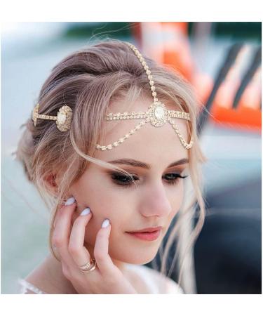 IYOU Crystal Bridal Head Chain Silver Layered Bride Headpiece Tassel Rhinestone Headband Hair Piece Festival Wedding Hair Accessories for Women (Gold) - Buy Online on GoSupps.com