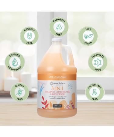 Shop Ginger Lily Farms 3-in-1 Shampoo Conditioner & Body Wash - Coco Mango | 100% Vegan & Cruelty-Free | 1 Gallon Refill - Buy Online on GoSupps.com