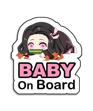 Daina Super Cute Baby Nezuko On Board Reflective Bumper Sticker, Kid Safety Slow Down Sign Sticker Decals for Cars, 1 pc.