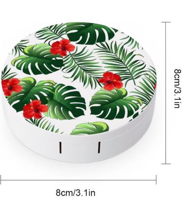 Palm Leaves And Hibiscus Flower Round Case For Contact Lens Kit Storage Box with Mirror Printed - Buy Online on GoSupps.com