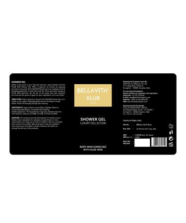 RUVYAA Bella Vita Luxury KLUB Man Body Wash Refreshing Shower Gel for Deep Cleansing Hydrating Moisturising Softer & Smoother Skin with Aloe Vera 500 Ml - Buy Online on GoSupps.com