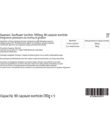 Swanson Sunflower Lecithin 1200mg - 90 Softgels | Soy-Free, Gluten-Free, Non-GMO | High Dose, Lab-Tested Formula - Buy Online on GoSupps.com