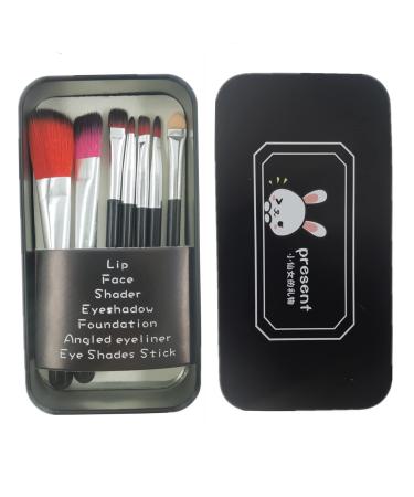 Children Makeup Brushes 7Pcs Makeup Brush Set Foundation Eyebrow Eyeliner Brush Cosmetic Concealer Brushes for Kids Girls Women trave - Black with case