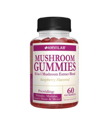 AMVILAB Mushroom Gummies Raspberry Flavored 60 Gummies 1 Month Supply