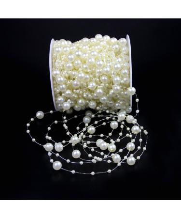 Bingcute 100 Feet Fishing Line Artificial Pearls String Beads Chain Garland Flowers Wedding Party Decoration Party Supplies Ivory
