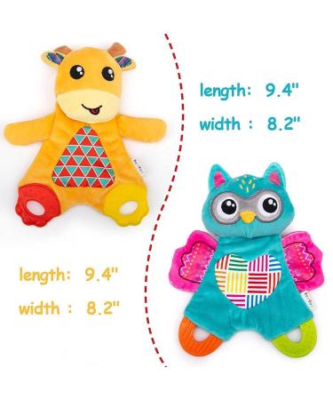 Teytoy 2 Pcs Crinkle Baby Toys with Teether | Newborn Teething Sensory Bib | Soft Snuggle Security Blanket for Unisex Babies 0-36 Months - Owl and Deer Design - Buy Online on GoSupps.com