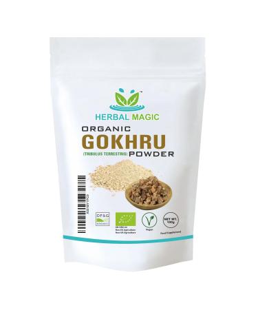 Herbal Magic's Organic Terrestris Powder/Gokhru Powder - Revered Herb in Ayurveda - Free from Fillers Artificial Colour Flavour & Preservatives of&G UK Organic Certified 100g 100 g (Pack of 1)