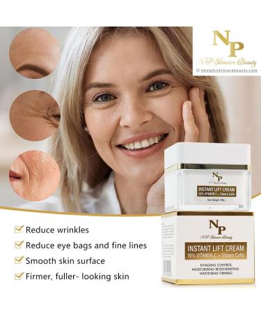 NP Skincare Instant Lift Cream - Vitamin C Argireline & Plant Stem Cells for Youthful Skin | Reduces Wrinkles Puffiness & Dark Circles - 50g - Buy Online on GoSupps.com
