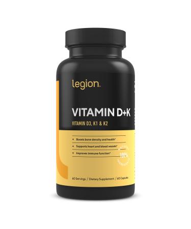 LEGION Vitamin D+K Natural & Effective Formulation - Vitamin D3 K2 & K for Immunity Boost - K1 K2 & D3 Vitamin Supplement to Boost Bone Density and Health - Vitamin K2 & K1 for Heart Support
