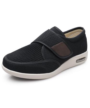 CBMTCR Men's Wide Width Walking Shoes with Adjustable Closure Lightweight for Diabetic Swollen Feet-SK4 10.5 Wide Dk-black