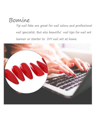Bomine Long Red Stiletto Fake Nails - 24Pcs Full Cover Acrylic False Nails for Women & Girls, Glossy Manicure Party Tips - Buy Online on GoSupps.com