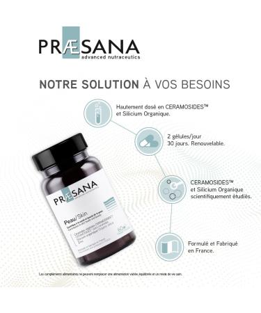 PRAESANA - Skin - Health and Skin Beauty - Food Supplement - 2 Capsules per day - 30 days program - Made in France - Buy Online on GoSupps.com