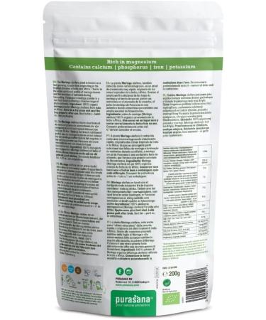 Purasana Organic Moringa Powder - 100% Pure and Organic Food Supplement Rich in Proteins and Antioxidants - Ideal for Smoothies Teas and Juices - 200g - Buy Online on GoSupps.com
