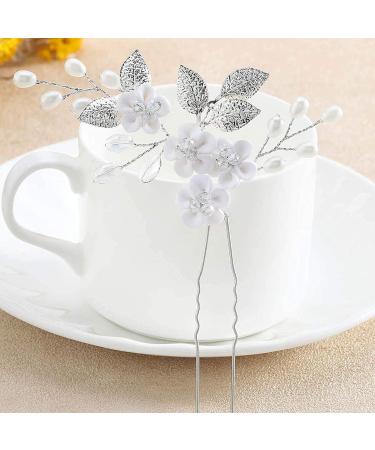 Ushiny Rhinestone Wedding Flower Hairpins - Silver Bridal Headpiece & Pearl Hair Accessories for Women & Girls - Buy Online on GoSupps.com
