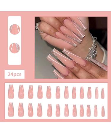 RUNRAYAY Pink French Fake Nails - Sequins Splicing Press On False Nails Kit for Women and Girls - Buy Online on GoSupps.com