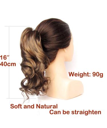 Short Wavy Ponytail Extensions - 40cm Synthetic Claw Ponytail Wig for Women - 90g Brown Black Hair - Buy Online on GoSupps.com