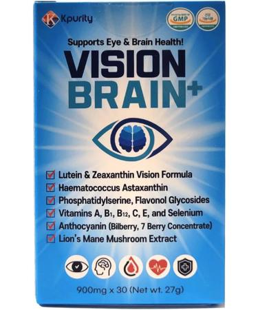 KPurity VisionBrain+ Eye & Brain Health Supplement with Lutein & Zeaxanthin - Enhances Memory Focus and Brain Performance - 90-Day Supply Softgels (3 Boxes VisionBrain+) VisionBrain+ 30 Count (Pack of 1) - Buy Online on GoSupps.com