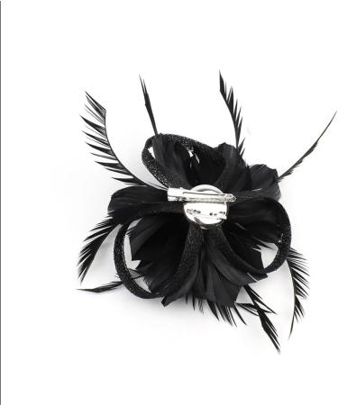 Golden Apple Flower Side Clip Fascinator Gatsby Flapper Feather Clip Hair Barrette Vintage Wedding Brooch Pin (Black) - Buy Online on GoSupps.com