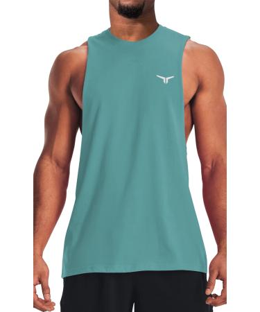 Project Titan Men's Belief Drop Arm Tank Top Sleeveless Muscle T Shirts Gym Workout Stringers Medium Teal Green