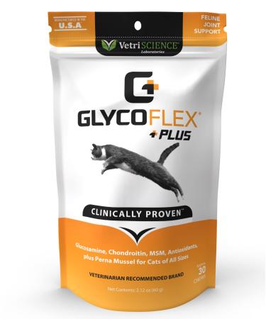 VETRISCIENCE Glycoflex Plus Chondroitin Maximum Strength Hip and Joint Supplement for Cats, 30 Chews