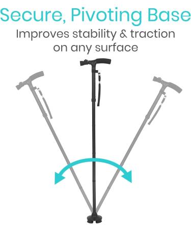 Vive Folding Cane with Light - Adjustable Walking Stick for Men and Women - Portable Collapsible Mobility Aid - Lightweight and Heavy Duty - Swivel Quad Tip - Black - Buy Online on GoSupps.com