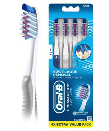 Oral-B CrossAction Deep Reach Toothbrushes  Soft  4 Count 4 Count (Pack of 1) - Buy Online on GoSupps.com