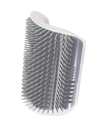 SunGrow Self-Grooming Brush for Ferrets & Cats, Light Gray Self Massager, Mountable to Corners and Flat Surfaces, Includes Brush, Catnip, Screws and Adhesive Tape, 1-pc