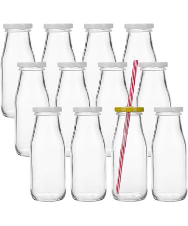 Lawei 12 Pack Smoothie Bottle Glass Juice Bottles Milk Liquor Bottles with 12 Reusable Straws and 24 Silver Lids - 325ml - Buy Online on GoSupps.com