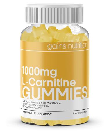 Acetyl L-Carnitine Gummies for Men & Women - 1000mg Acetyl L Carnitine Per Serving with Ashwagandha Vitamins B6 B12 - Natural Mango Flavoured Suitable for Vegans
