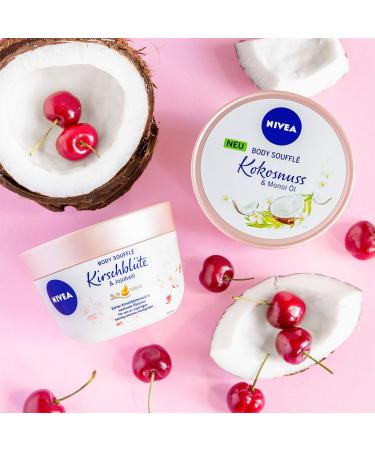 Nivea Body Souffl Cherry Blossom & Jojoba Oil 200 ml - 24h Moisture Lotion for Dry Skin - Hydrating Body Care - Buy Online on GoSupps.com
