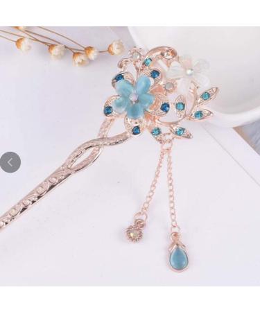 FRCOLOR Chinese Hair Stick Rhinestone Hair Chopsticks Flower Hair Clip Vintage Tassel Hair Pin Hair Making Accessories for Women (Blue) - Buy Online on GoSupps.com