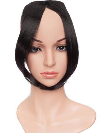 Side Clip In On Bangs Fringe Hair Extension One Piece Synthetic Slanted Fringe Hairpiece Hair Accessories For Womens Dark Black Dark Black Slanted Bangs - Buy Online on GoSupps.com