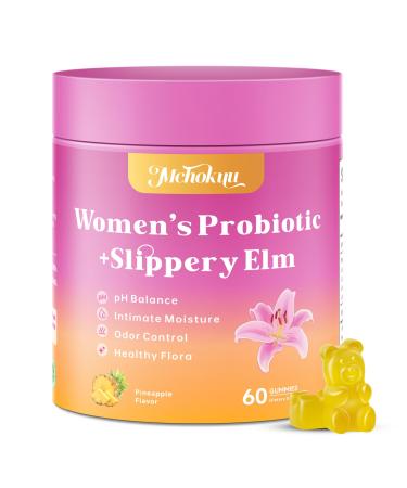 Mchokuu Her Juicy Feminine Probiotics Gummies for Women with Slippery Elm Prebiotics & Lactobacillus Blend Supports pH Balance Gut Health & Immune System Pineapple Flavor 60 Gummies