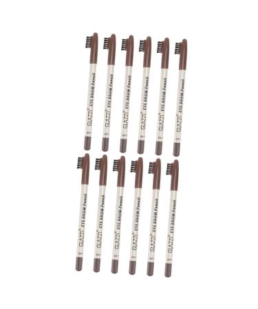 DRESSOOS 12pcs Eyebrow Pencil with Brush Powder Wood Brow Pencil with Brush Makeup Tool Plastic